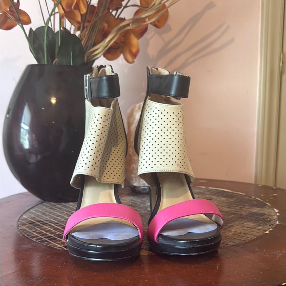 Juicy Couture Pink and Black Heels with Bold Color Block Design